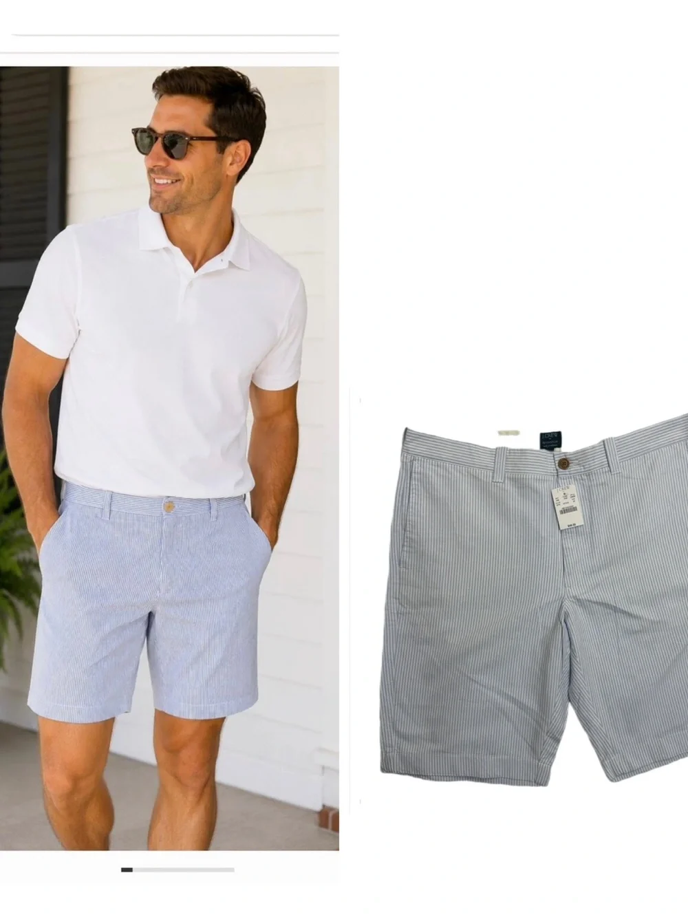 NWT J.Crew Men's Light Blue and White Striped Flat Front Shorts